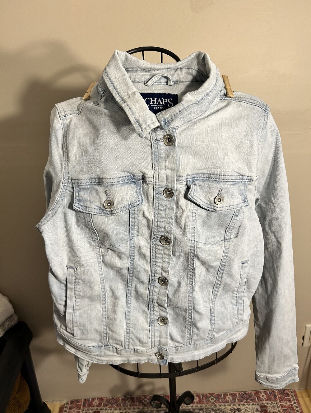 size small womens light blue jean denim jacket coat